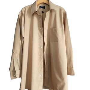 Mens 16 1/2 Stafford Classic Fit Neutral Minimalist Tan Button-up Long Shirt